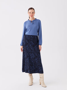 Женская юбка со стандартным узором и узором LCW Grace, темно-синий жаккард