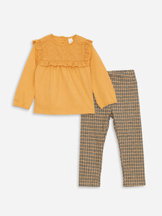 Хлопковая блузка и колготки для маленьких девочек с круглым вырезом, комплект из 2 предметов LCW baby, темно-желтый