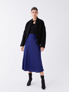 Простая атласная женская юбка стандартного кроя LCW Vision, светло-темно-синий