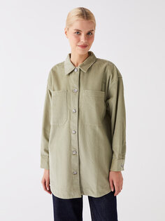 Простая бархатная женская рубашка-туника с длинным рукавом большого размера LCW Modest, светло-зеленый