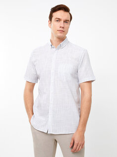 Мужская рубашка из поплина в полоску с коротким рукавом стандартного кроя LCWAIKIKI Classic, синие полосы