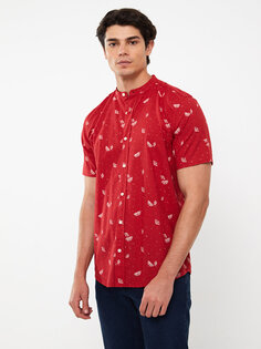 Мужская рубашка из поплина с коротким рукавом стандартного кроя с рисунком LCW Casual, красный