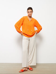 Простая женская блузка из крепа с воротником-стойкой и длинными рукавами LCWAIKIKI Classic
