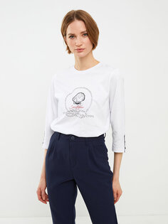 Хлопковая женская футболка с длинным рукавом с круглым вырезом и принтом SOUTHBLUE