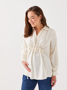 Простая блузка для беременных с рубашечным воротником и длинными рукавами LCWAIKIKI Maternity, кремового цвета