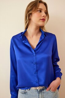 Женская ярко-синяя рубашка из атласа с легкой драпировкой HZL22W-BD139641 hazelin