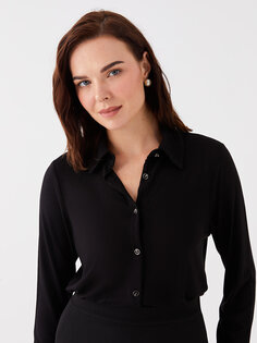 Простая женская блузка с воротником рубашки и длинным рукавом LCW Grace