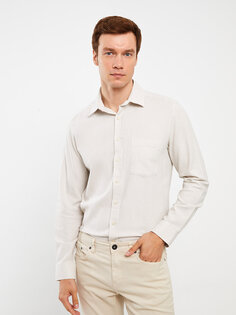 Мужская рубашка из поплина стандартного кроя с длинными рукавами LCWAIKIKI Classic, светло-серый
