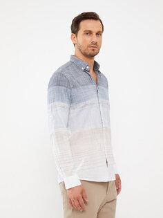 Мужская рубашка из поплина стандартного кроя с длинными рукавами LCWAIKIKI Classic, синие полосы