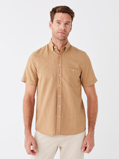 Мужская рубашка из смесового льна обычного кроя с коротким рукавом LCWAIKIKI Classic, бежевый