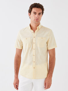Мужская рубашка из поплина стандартного кроя с короткими рукавами LCWAIKIKI Classic, светло-желтого