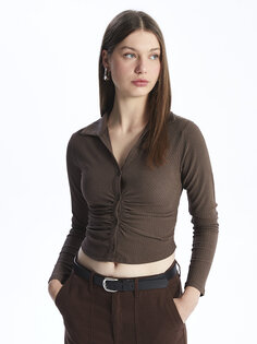 Простая женская блузка с воротником рубашки и длинным рукавом XSIDE
