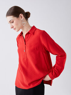Простая женская блузка с воротником рубашки и длинным рукавом LCWAIKIKI Classic, красный