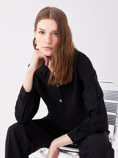Простая женская блузка с воротником рубашки и длинным рукавом LCWAIKIKI Classic, новый черный