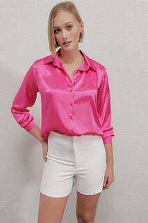 Женская ярко-розовая рубашка из атласа с легкой драпировкой HL22w-bd139641 hazelin