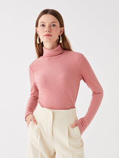 Простая женская блузка с высоким воротником и длинными рукавами LCWAIKIKI Classic, матовый розовый меланж