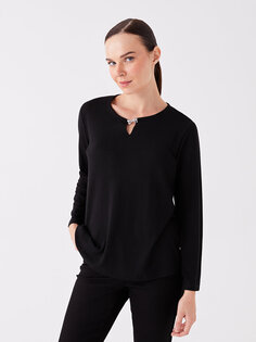 Простая женская блузка с круглым вырезом и длинными рукавами LCW Grace, новый черный