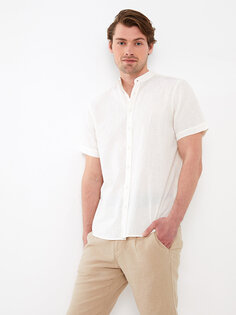 Мужская рубашка из смесового льна обычного кроя с коротким рукавом LCWAIKIKI Classic, экрю