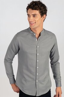 Хлопковая мужская рубашка с зауженным воротником, легкая глажка, серая TUDORS, серый