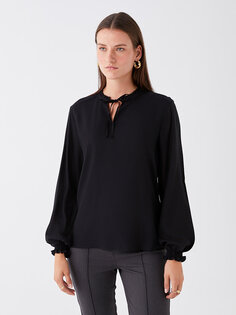 Простая женская блузка с воротником-стойкой и длинными рукавами LCWAIKIKI Classic, новый черный