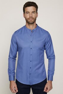 Хлопковая мужская рубашка с зауженным воротником, легкая глажка, синяя TUDORS