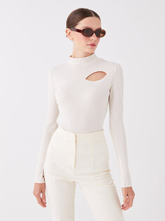 Простая женская блузка с длинным рукавом и полуводолазкой LCW Vision, кремового цвета