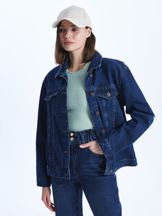 Простая женская джинсовая куртка с длинным рукавом с рубашечным воротником LCW Jeans, темное родео