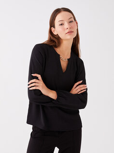 Простая женская блузка со свободным воротником и длинными рукавами LCWAIKIKI Classic, новый черный