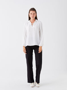 Простая женская блузка со свободным воротником и длинными рукавами LCWAIKIKI Classic, экрю