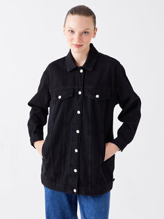 Простая женская джинсовая куртка большого размера с длинным рукавом и воротником-рубашкой LCW Modest, черное родео
