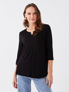 Простая женская блузка со свободным воротником и длинными рукавами LCW Grace, новый черный