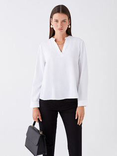 Простая женская блузка со свободным воротником и длинными рукавами LCWAIKIKI Classic, экрю