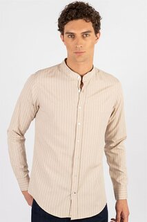Хлопковая полосатая мужская рубашка с тонким воротником, которую легко гладить TUDORS
