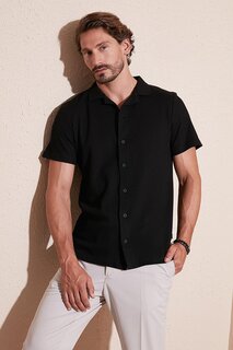 Хлопковая рубашка обычного кроя с открытым воротником и короткими рукавами 5902700 Buratti, черный
