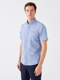 Мужская рубашка обычного кроя с коротким рукавом LCWAIKIKI Classic, синий