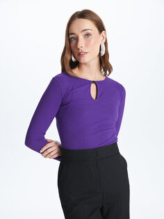 Простая женская блузка с круглым вырезом и длинными рукавами LCWAIKIKI Classic, фиолетовый