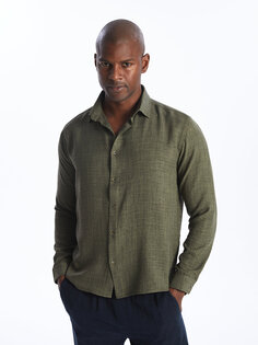 Мужская рубашка стандартного кроя с длинным рукавом LCW Vision, оливковое