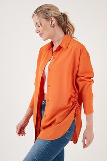 Хлопковая рубашка свободного кроя с детальной отделкой Gathering 6234779 Lela, бледно-оранжевый