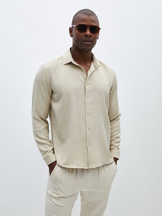 Мужская рубашка стандартного кроя с длинным рукавом LCW Vision, цвет камня меланж