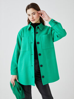 Простая женская куртка-рубашка с длинным рукавом LCW Modest, яркий зеленый