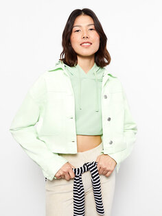 Простая женская куртка с длинным рукавом с рубашечным воротником LCW Casual, вода зеленая