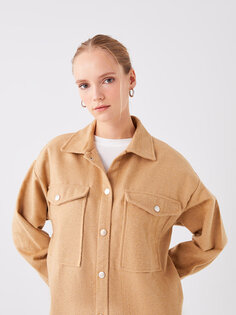 Простая женская куртка-рубашка в стиле лесоруба с длинными рукавами LCW Modest, светлый бафф