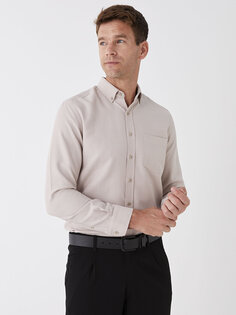Мужская рубашка стандартного кроя с длинным рукавом LCWAIKIKI Classic, бежевый