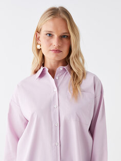 Простая женская рубашка из поплина с длинными рукавами LCWAIKIKI Classic, сирень