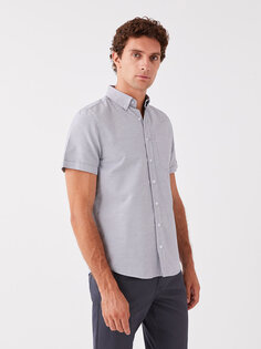 Мужская рубашка стандартного кроя с коротким рукавом с рисунком LCWAIKIKI Classic, индиго