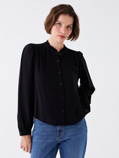 Простая женская рубашка из поплина с воротником и длинными рукавами LCW Casual, новый черный