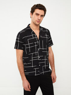 Мужская рубашка стандартного кроя с коротким рукавом с рисунком LCW Vision, новый черный