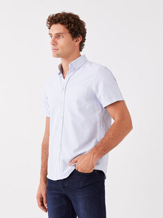 Мужская рубашка стандартного кроя с коротким рукавом с рисунком LCWAIKIKI Classic, синий