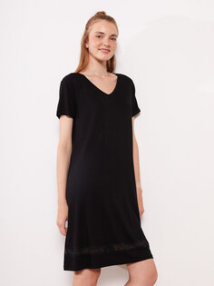 Простая женская ночная рубашка с короткими рукавами и V-образным вырезом Petite LCW DREAM