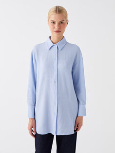 Простая женская рубашка из жатого хлопка с длинными рукавами и длинными рукавами LCW Modest